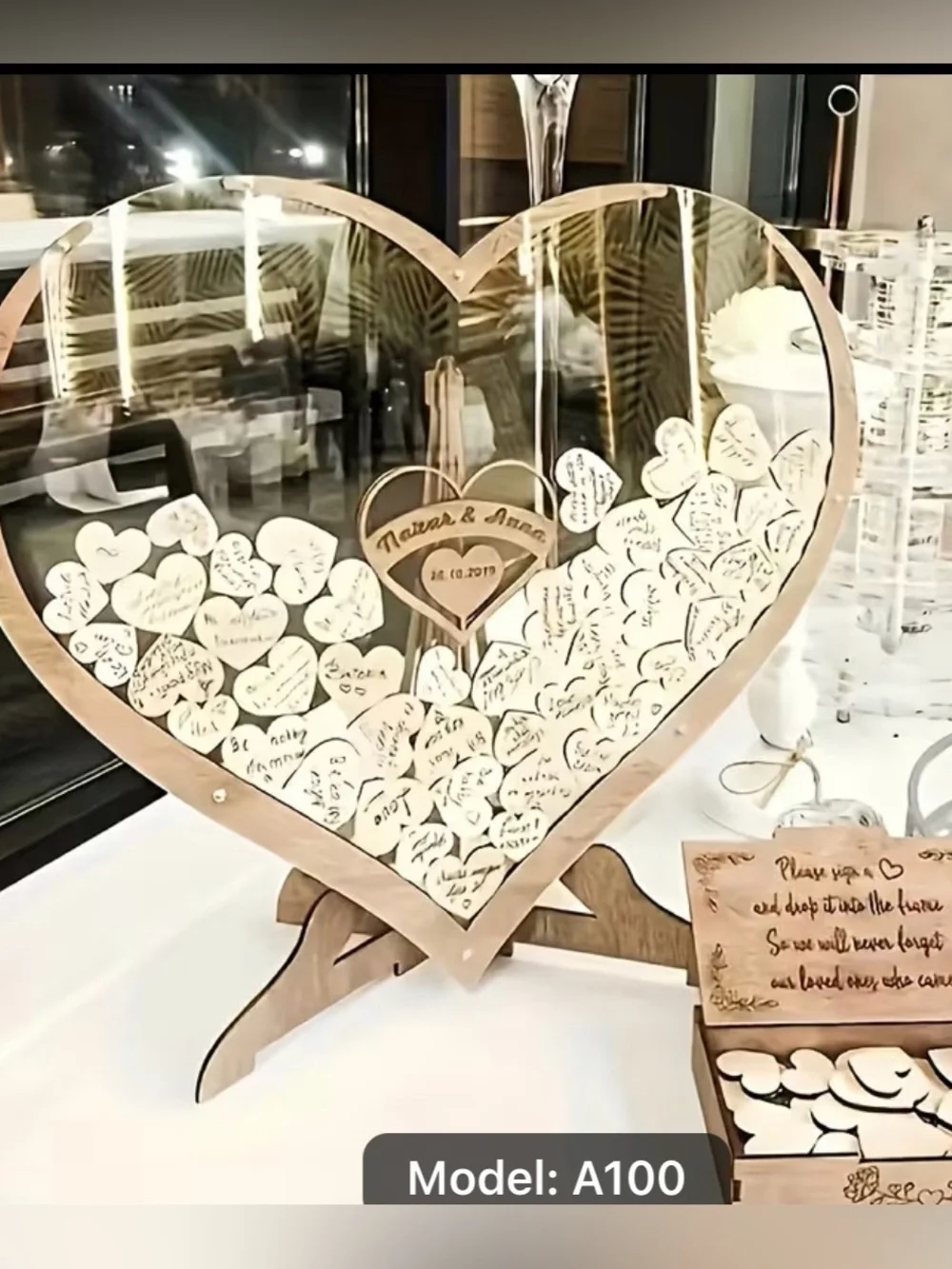 Wooden Heart Guest Book Frame - Natural Wood